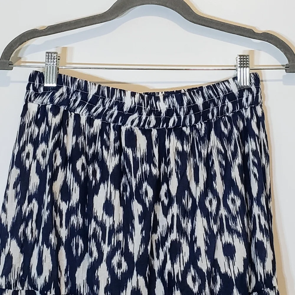Mlle Gabrielle Maxi Skirt Tiered Lined 100% Cotton Blue White Print Size Small